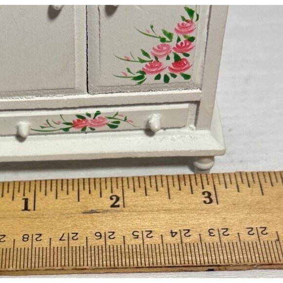 Hand-Painted Miniature Wooden Cabinet & Shelf Set With Floral Design Dollhouse - Picture 5 of 12